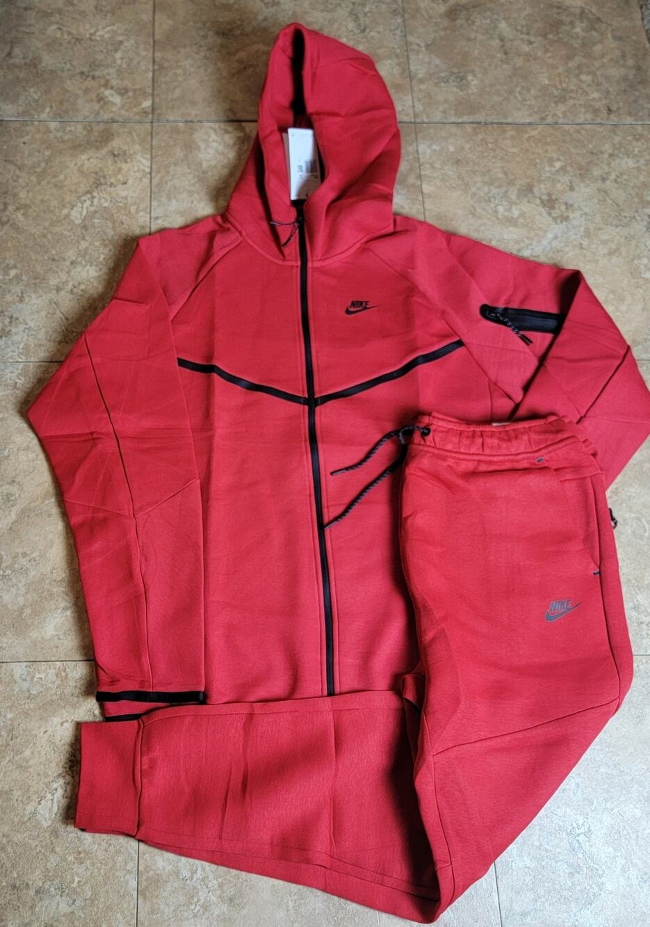 Men Sz 2X Red Hoodie Sweatpants Track Sweatsuit Slim Fit Streetwear Nike Outfit